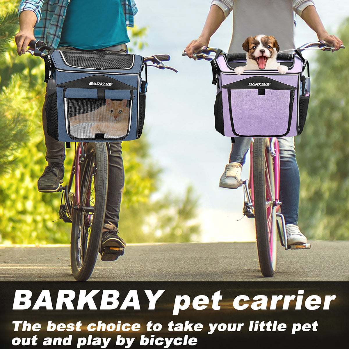 BARKBAY - Cesta de bicicleta para perros, transportín expandible y plegable  de paredes blandas, 2 puertas abiertas, 5 tiras reflectantes, mochila de