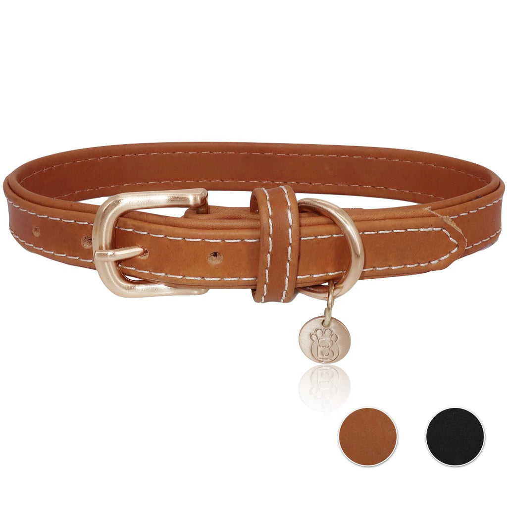BARKBAY Soft Touch Genuine Leather Collar Luxury Real Leather Collar for Large Dog