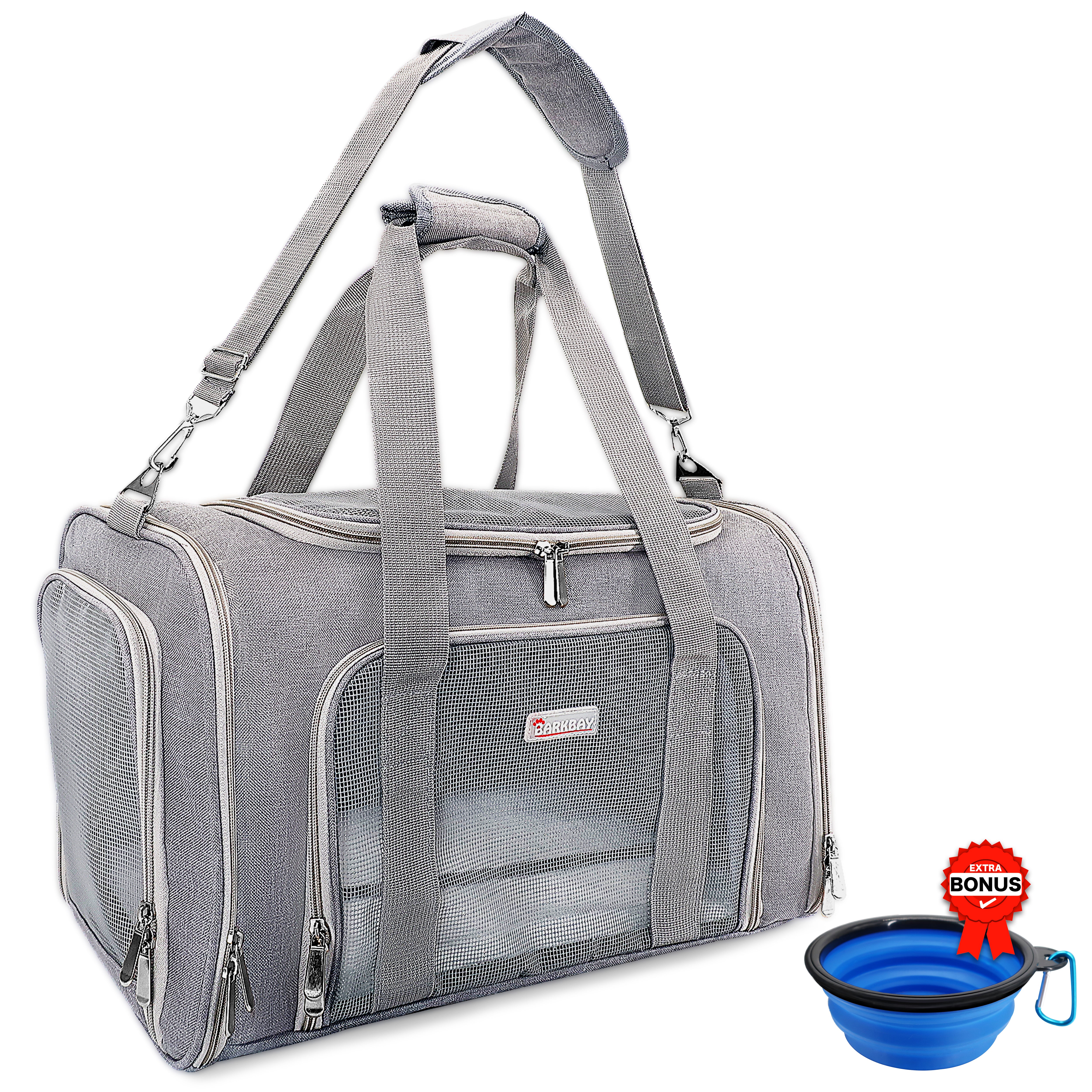 BARKBAY Pet Carrier Airline Approved Soft-Sided Pet Travel Carrier | Ventilated,Comfortable Design with Safety Features | Ideal for Small Medium Sized Cats, Dogs, and Pets 17.52Lx10.83Wx11.42H in