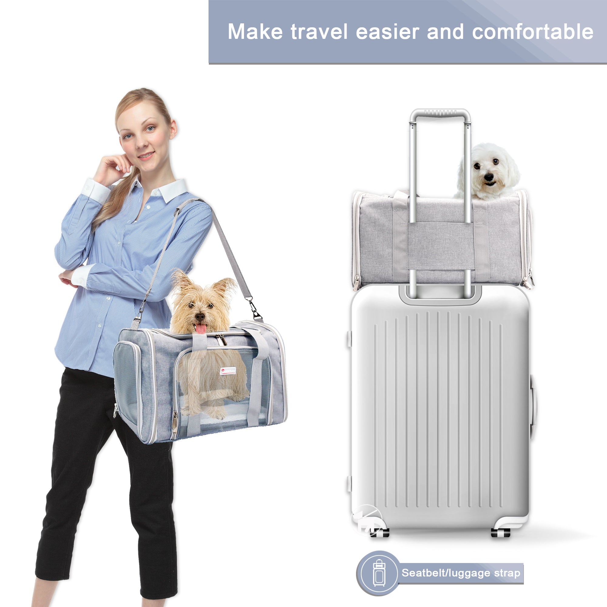 BARKBAY Pet Carrier Airline Approved Soft-Sided Pet Travel Carrier | Ventilated,Comfortable Design with Safety Features | Ideal for Small Medium Sized Cats, Dogs, and Pets 17.52Lx10.83Wx11.42H in