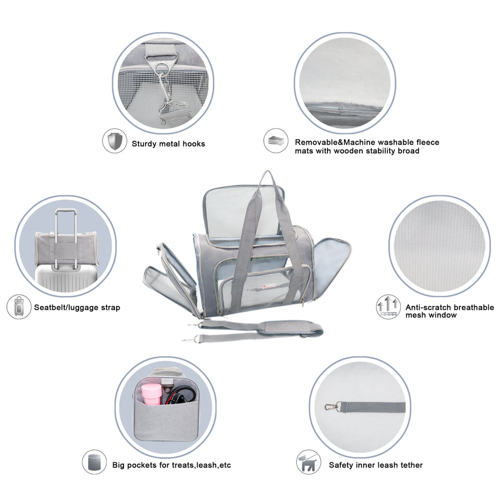 BARKBAY Pet Carrier Airline Approved Soft-Sided Pet Travel Carrier | Ventilated,Comfortable Design with Safety Features | Ideal for Small Medium Sized Cats, Dogs, and Pets 17.52Lx10.83Wx11.42H in