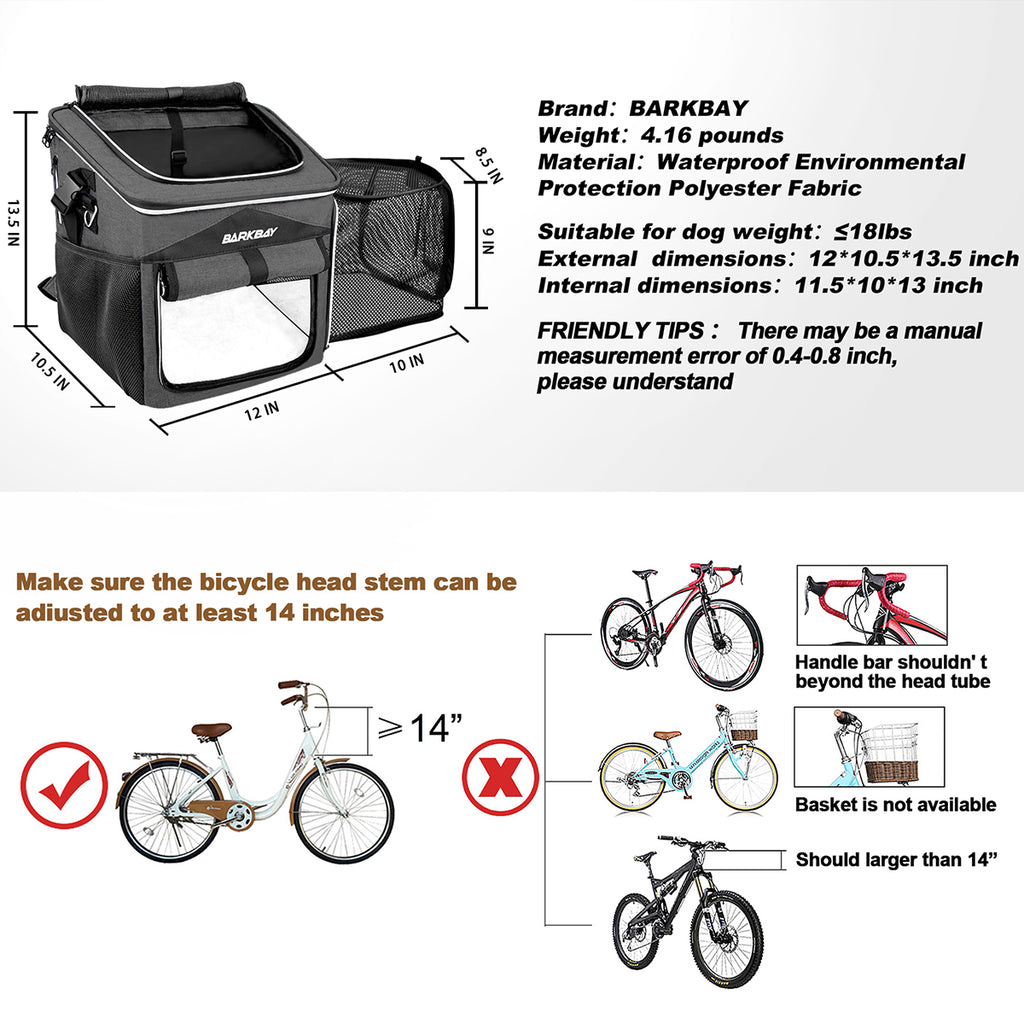 BARKBAY Expandable Dog Bike Basket Carrier